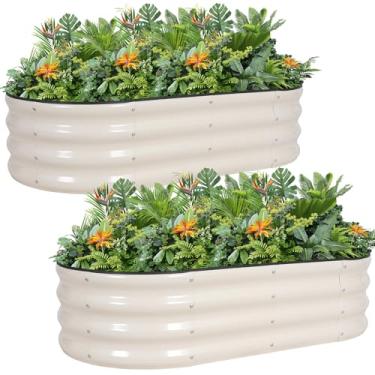 Imagem de G GOOD GAIN Canteiro elevado para jardim externo – 2 x 2 pés (2 pacotes) canteiros elevados galvanizados para vegetais, frutas, ervas, flores (branca)