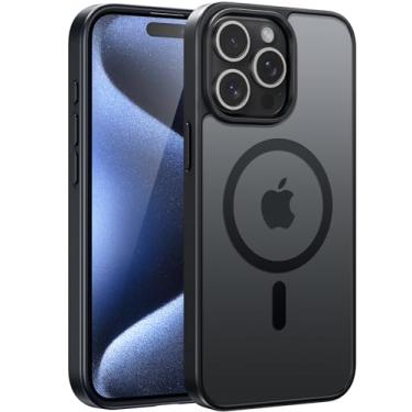 Imagem de FNTCASE Capa para iPhone 15-Pro: capa fosca translúcida magnética forte | Proteção contra quedas resistente à prova de choque de grau militar e capa de celular leve fina fosca antiimpressão digital