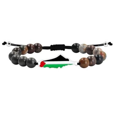 Imagem de JunyiDIY Pulseira artesanal bandeira palestina para homens e mulheres, pedras naturais, encanto esmaltado, ajustável, presente solidariedade YA6029, Ajustable, Pedra, No Gemstone