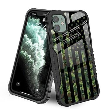 Imagem de LANJINDENG Capa compatível com iPhone 11 [amortecedor à prova de choque] [anti-arranhões] [antiderrapante] capa de proteção resistente para homens e meninos - bandeira americana camuflada verde