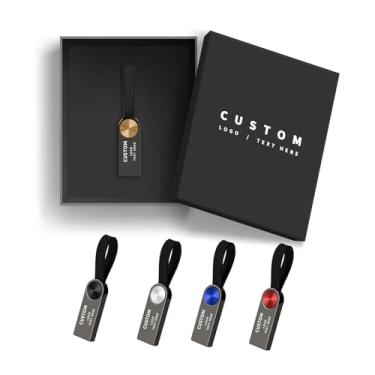 Imagem de Flash Drives USB de metal personalizados com alça, pacote com 100 unidades de polegar personalizadas a granel para eventos de negócios, brindes promocionais de marca, cartões de memória com logotipo