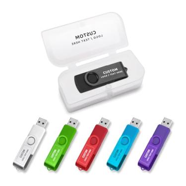 Imagem de Pen drive USB personalizado, pacote com 100 unidades giratórias personalizadas, pen drive USB 2.0, ideal para presentes corporativos, eventos de negócios e brindes promocionais (16 GB, com caixa de