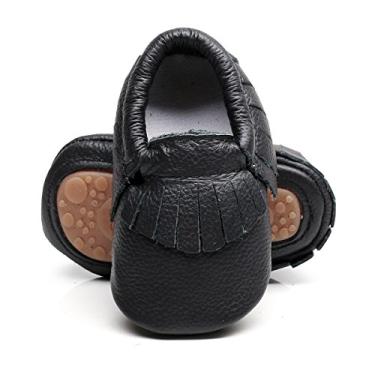 Imagem de HONGTEYA Mocassins de couro para bebês e bebês com sola rígida e borla, Preto, 18-24 Months Infant