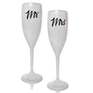 Imagem de Kit 2 Taças Champanhe Mr&Mrs Acrílico Para Dia Dos Namorados - Krystal