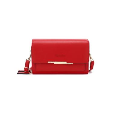 Imagem de SO Carteira feminina transversal bolsa de ombro bolsa clutch bolsa carteira PU, Vermelho, Large, Casual