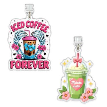 Imagem de Conjunto de 2 peças de café gelado para sempre, pingentes Kindle Matcha Latte, pingente de plugue de poeira de 3,8 cm, citação engraçada, amante de café, fofo, estético, relâmpago/tipo C, acessórios