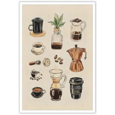 Imagem de Arte de parede retrô em tela de cozinha vintage para máquinas de café expresso pôster minimalista amante americano impressão estética pintura para baristas e cafés domésticos decoração de parede sala