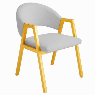 Imagem de Cadeira De Jantar Antonella Boucle Estilo Poltrona Com Pés Dourados - 7 Decor Prata