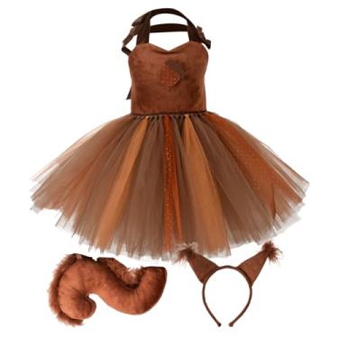 Imagem de Rrlihjgu Fantasia de esquilo infantil, fantasia de esquilo para crianças - Fantasia Animal,Vestido tutu cosplay com tema de selva para meninas com faixa de orelhas e cauda para meninas de 1 a 12 anos