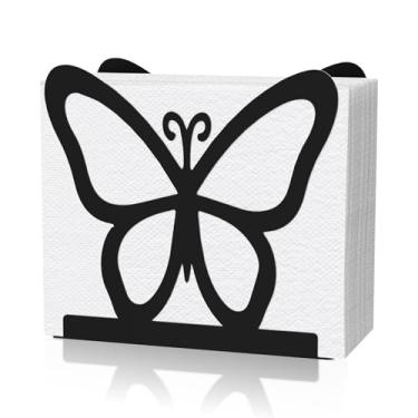 Imagem de Porta-guardanapos para mesa, porta-guardanapos de papel para entalhar borboleta, abertura ampla e fácil de levar, lindo dispensador de guardanapos com tapete antiderrapante para casa de fazenda, mesa