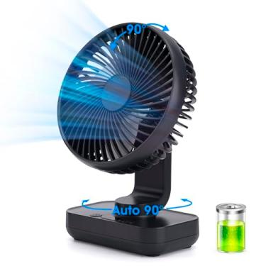 Imagem de Digibond Ventilador oscilante de mesa oscilante pequeno de 13 cm com rotação automática de 90°, silencioso, 4 velocidades, 4500 mAh, recarregável, alimentado por bateria, sem fio, ventilador USB para