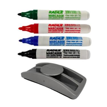 Imagem de Kit Apagador e 4 Marcadores Para Quadro Branco - Stalo Radex