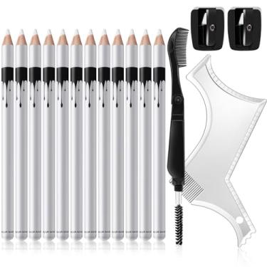 Imagem de 12 lápis de barbeiro com 2 apontadores, 1 pincel de régua, lápis brancos mágicos para alinhamento, modelagem de barba, guia de barba, giz de barbeiro, design de maquiagem de cabelo para homens
