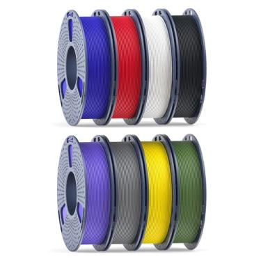 Imagem de Pacote de filamento PLA fosco de 250 g de 1,75 mm, pacote de filamentos de impressora 3D SUNLU multicolorido, bem enrolado, carretel de 250 g, 8 rolos, preto + branco + cinza + azul claro + verde