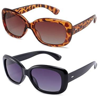 Imagem de Dollger Óculos de sol polarizados para mulheres homens escuros modernos óculos de sol grandes quadrados proteção UV para dirigir armação retangular, 2 peças: tartaruga preta + marrom, Medium