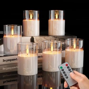 Imagem de AFINETH Velas votivas de vidro sem chama, 5 cm x 7,6 cm operadas por bateria com controle remoto, velas de LED cintilantes de cera real para casa, casamento, festa - transparente