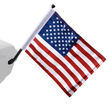 Imagem de FOVPLUE Kit de bandeira americana de 38 cm x 28 cm, suporte para mastro de bandeira de motocicleta para alforjes rígidos de Harley Touring, porta-malas, porta-bagagens, janela dobrável de carro