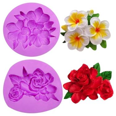 Imagem de Moldes de silicone de flores 3D moldes de vela de flores Gardênia Plumeria Rubra molde de fondant para decoração de bolos, fabricação de velas de chocolate, sabão, cera, resina, concreto, argila