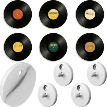 Imagem de Modern JP Suporte de parede de vinil adesivo para discos (pacote com 4) – Suporte de disco de fixação forte, visor de disco de vinil minimalista, fácil instalação segura para gravação – branco