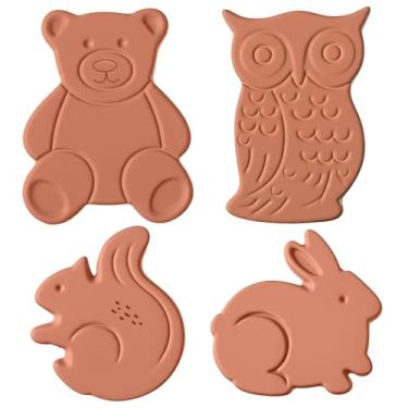 Imagem de Sawysine Pacote com 4 unidades, conjunto de economia de açúcar mascavo terracota, disco amaciante com urso coruja esquilo coelho design vários usos para recipientes de armazenamento de alimentos