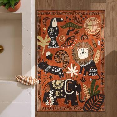Imagem de jinchan Tapete de área fofo de 5,5 x 7,5 cm, lavável, divertido, terracota, boho, selva, tapete antiderrapante para safári, leve, macio, aconchegante para entrada, presente, berçário, sala de jogos