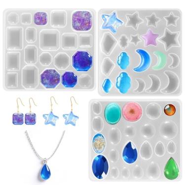 Imagem de 3 moldes de silicone para joias com furo, moldes de brinco de resina, molde de pingente de silicone, moldes de resina epóxi para fabricação de joias, artesanato DIY, chaveiro, formatos variados e