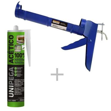Imagem de Kit Aplicador de silicone fechado Starfer + Silicone Acético Preto 280ml - Unipega