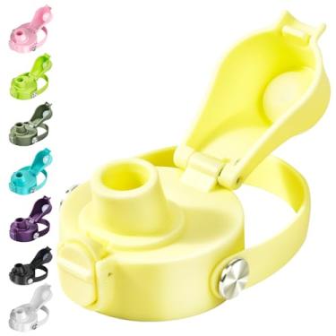 Imagem de EIPOSAU Tampa flip automática para garrafa de água de boca larga Hydro Flask, ótima tampa de bico para HydroFlask, tampa de substituição com trava de botão, amarelo claro