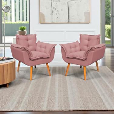 Imagem de Kit 2 Poltronas Decorativa Confortável Para Sala Quarto Recepção Escritório Manicure Tecido Linho (Papaya)
