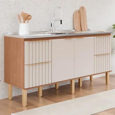 Imagem de Gabinete de Cozinha 4 Gavetas Ripado 174cm Madeira 100% Mdf (Freijo/Off White)