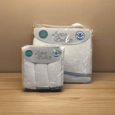 Imagem de Kit Toalha de Banho e 3 Paninhos de Boca/Babitas Azul - Laço Bebê