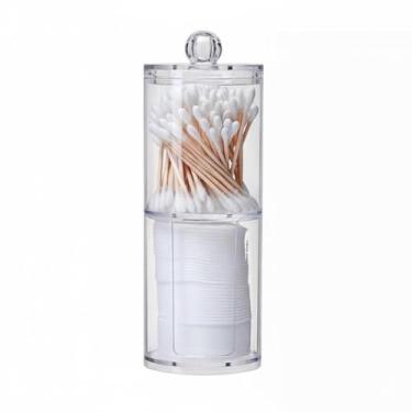 Imagem de Porta Algodão e Cotonete Acrílico, Organizador Duplo com Tampa, Transparente, para Banheiro e Maquiagem