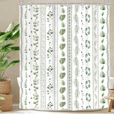 Imagem de Glawry Cortina de chuveiro boho verde sálvia folhas de eucalipto natureza botânica planta floral casa de fazenda branca exclusiva banheiro tropical moderno 152 cm L x 182 cm C acessórios de banho arte