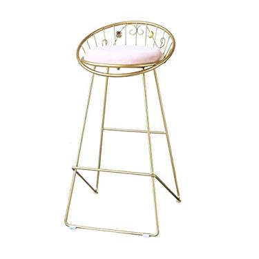 Imagem de TLTDSMY Banqueta de bar de luxo com encosto 65/75 cm de altura para cadeiras de bar modernas de ilha de cozinha simples com arame dourado