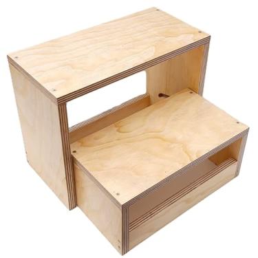 Imagem de Escadinha Portátil Dobrável em Madeira 2 Degraus (Com Verniz)