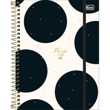 Imagem de Tilibra - Planner Espiral 17,7 x 24 cm West Village 2026 - Fundo Branco e Bolas Pretas