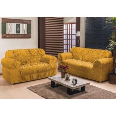 Imagem de Kit capa para sofá franzida  2 e 3 lugares king - malha grossa - mtm e
