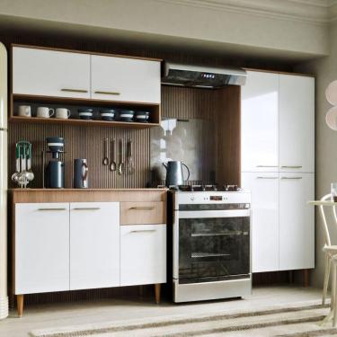 Imagem de Armário De Cozinha Antonella Com 9 Portas E 1 Gaveta Paneleiro Carvalho Branco - Maxi Do