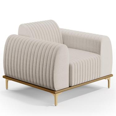 Imagem de Poltrona Decorativa Base De Madeira e Pés Metalizado D'Ouro Molino D02 Linho Cru C-443 - Lyam Decor