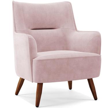 Imagem de Poltrona Decorativa Fixa Pés de Madeira Isabella D02 Veludo Rosê C-305 - Lyam Decor