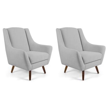 Imagem de Kit 02 Poltronas Decorativas Fixa Pés de Madeira Juliet D02 Linho Cru D-316 - Lyam Decor