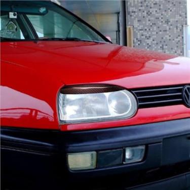 Imagem de 2 peças de acabamento de sobrancelha para farol dianteiro de fibra de carbono real para carro compatível com Volkswagen Golf 3 MK3 1992-1999 acessórios leves para carros