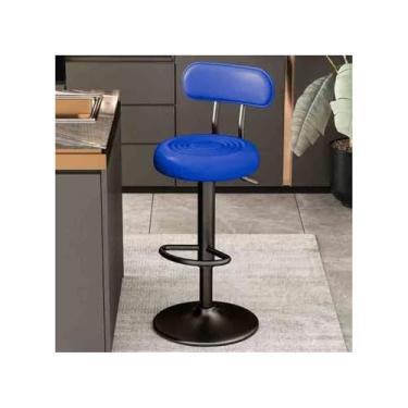 Imagem de hezhuhe2258 Cadeira de bar elevatória 61-81 cm banco de bar giratório multifuncional cadeira de encosto alto (azul)