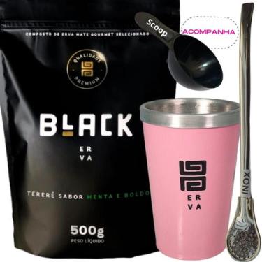 Imagem de Kit Tereré Black Erva Mate 500g+ Copo Alumínio Térmico ROSA + Bomba Tr