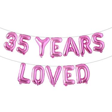 Imagem de Faixa de balão amada por 35 anos, guirlandas de glitter multicoloridas para artigos de decoração de festa de aniversário de 35 anos/casamento (35 YEARS LOVED Rose Red)