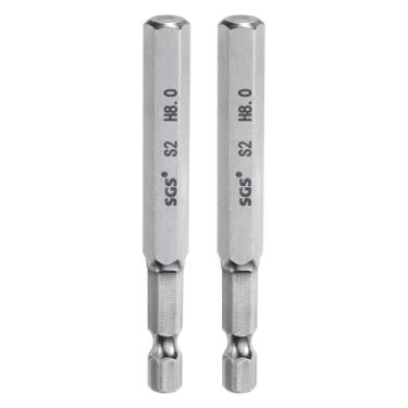 Imagem de 2 peças de broca de cabeça sextavada de 8 mm (H8) haste sextavada métrica de 1/10.2 cm 75 mm (3") brocas de aço magnéticas de aço S2 de grau industrial brocas hexagonais de ponta plana para parafusos