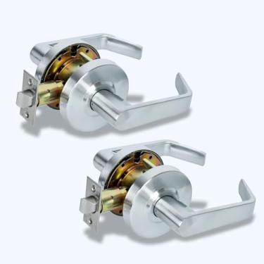 Imagem de SUMBIN Trava de maçaneta de porta de passagem de grau 2 comerciais, ADA, acabamento cromado acetinado, 2 peças