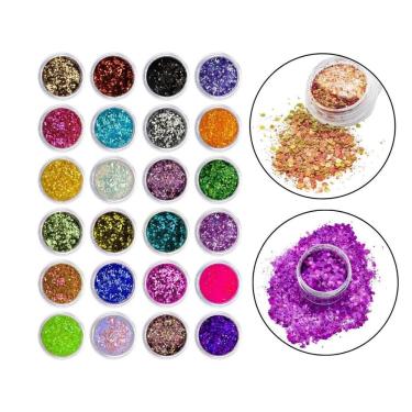 Imagem de Kit 24 Glitters Flocado Decoração Unha Gel Nail Art Manicure