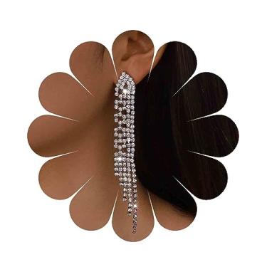 Imagem de Aneneiceera Brincos vintage de corrente de tênis de ouro, brincos longos de borla de cristal, brincos de franja, brincos de franja e strass, joias para mulheres e meninas, Zinco, nah