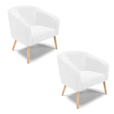 Imagem de Cadeira Sala De Jantar Pé Palito Natural Kit 2 Stella Sintético Pu D03 - D'rossi Cor Branco